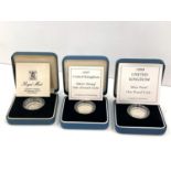 3 Boxed silver proof one pound coins