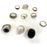 Selection of 10 vintage stone set silver rings