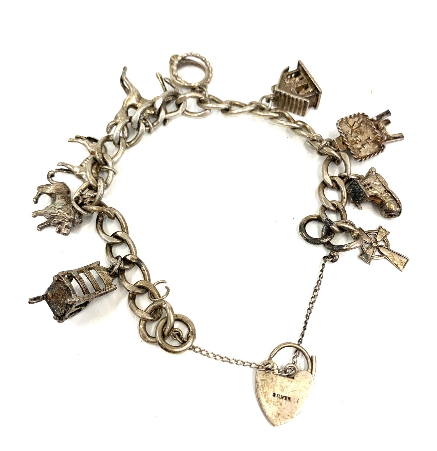 Vintage silver charm bracelet weight 42g