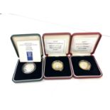 3 Boxed silver proof one pound coins