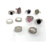 Selection of 10 vintage silver stone set rings rings