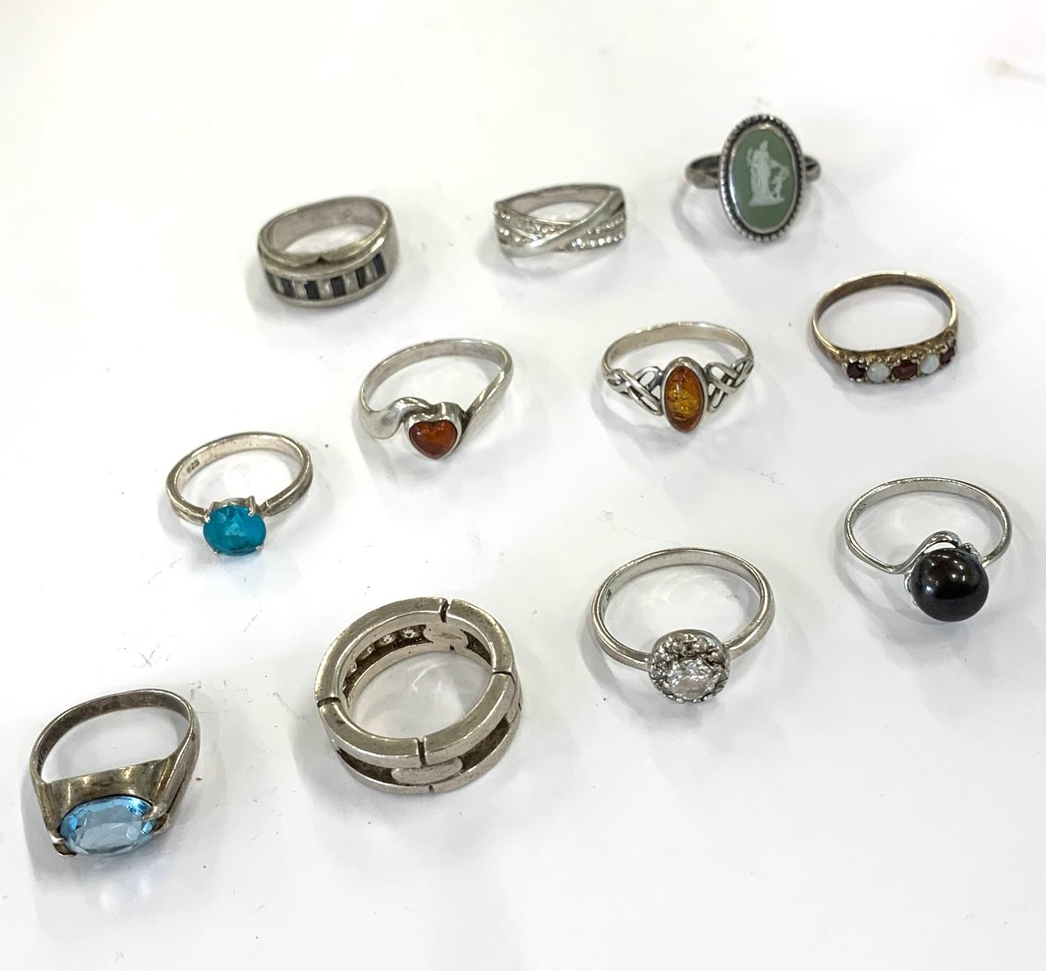 Selection of 10 vintage stone set silver rings