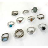 Selection of 10 vintage stone set silver rings