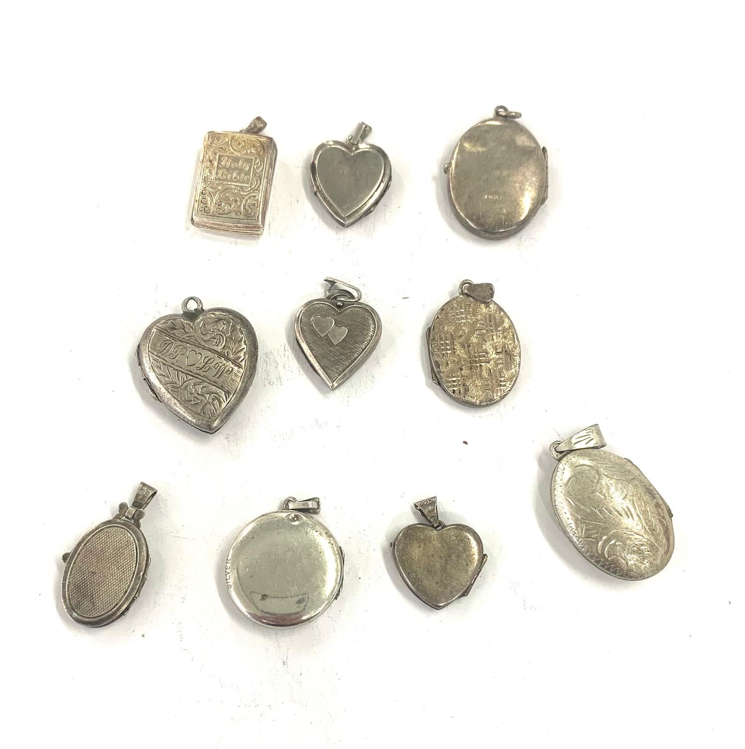 Collection of 10 vintage silver lockets weight 38g