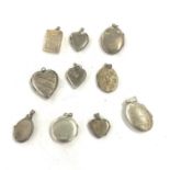 Collection of 10 vintage silver lockets weight 38g