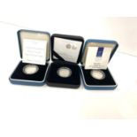 3 Boxed silver proof one pound coins