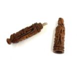 Antique early 18th century carved coquilla nut needle case