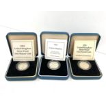 3 Boxed silver proof one pound coins