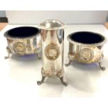 Silver cruet set blue glass liners total weight 312g