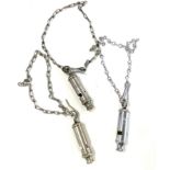 Selection of 3 vintage whistles on chains A.R.P, Hudson 1939 ,and Hudson 1940