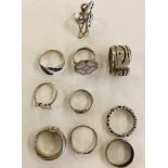 10 Vintage silver dress rings weight 59
