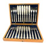 Boxed antique silver 12 setting fish knives and forks in good original condition