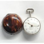 Fine 18th century silver and tortoiseshell verge fusee pair case pocket watch by Ja Scholield London