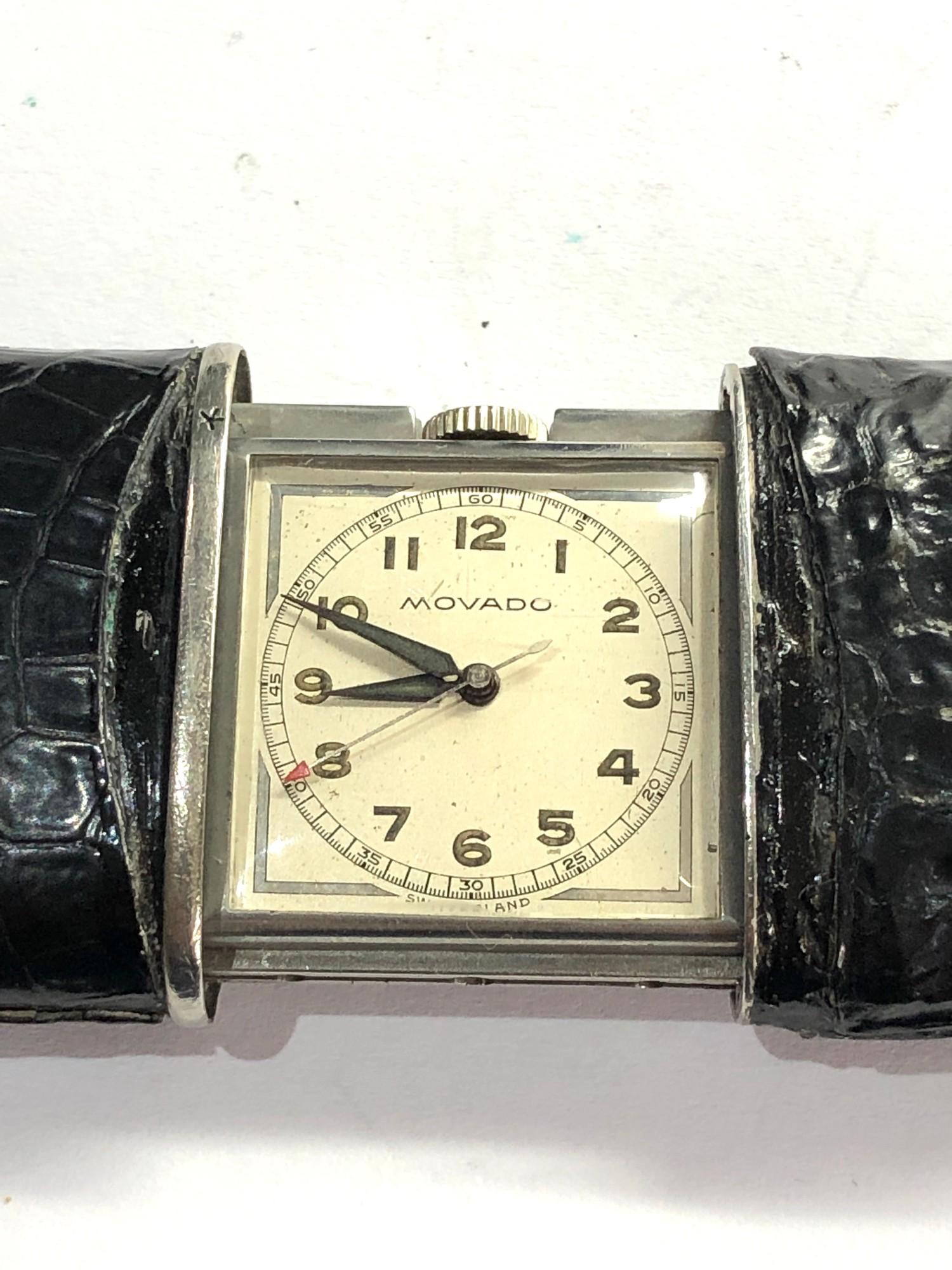 Movado purse watch black leather case the centre second watch is in good working condition shown - Image 2 of 7