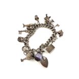 Vintage silver charm bracelet weight 90g