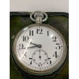 Silver travel cased Goliath pocket watch the watch winds and ticks but no warranty given