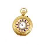 18ct gold and enamel half hunter cased pocket watch weight of watch 45g