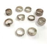 Selection of 10 vintage silver rings