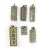 6 Vintage silver ingot pendants weight 108g