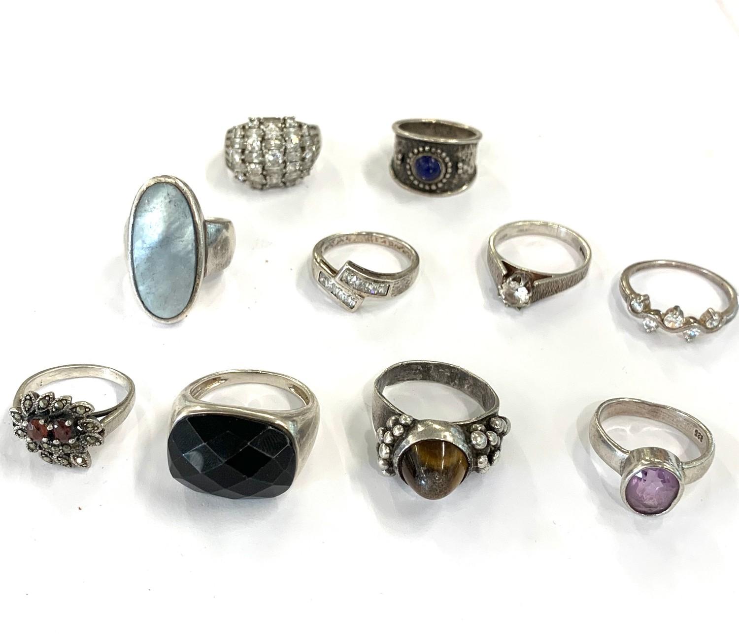 Selection of 10 vintage stone set silver rings