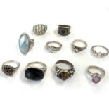 Selection of 10 vintage stone set silver rings