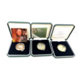 3 Boxed silver proof one pound coins