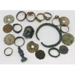 Quantity of metal detector finds, roman and later including rings, coins etc