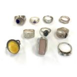 Selection of 10 vintage stone set silver rings