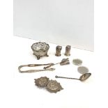 Quantity of silver items including Victorian bonbon dish arts and crafts silver spoon Georgian sugar