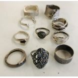 10 Vintage silver dress rings weight 55g