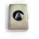 Fine 1930s enamel plaque with image of a horse sterling silver & enamel cigarette case marked 925