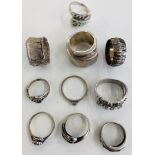 10 vintage silver dress rings weight 56g