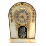 Fine Marble and silver mounted clock with jade owl