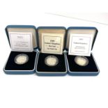 3 Boxed silver proof one pound coins