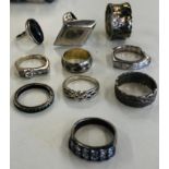 10 Vintage silver dress rings weight 51g