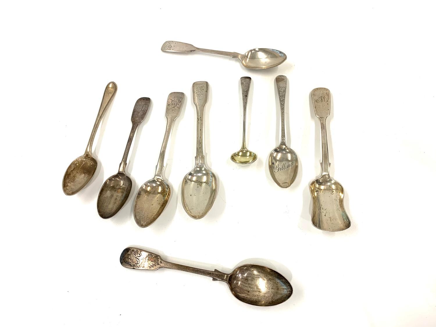 Collection of antique silver tea spoons includes Irish Scottish and others please see images for