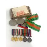8 WW2 medals includes mounted miniature group, boxed war and defence with navy award note