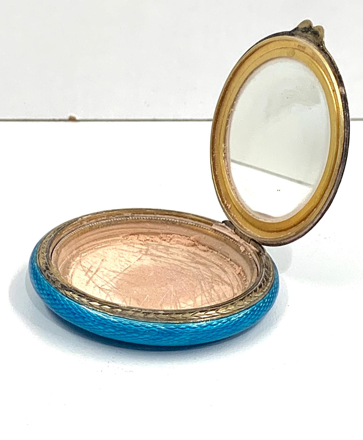 Antique silver and blue enamel compact