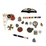 Collection of military items includes badges dog tags RFC wings etc