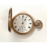 Gents waltham full hunter pocket watch rolled gold winds and ticks but no warranty given