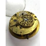 18th century Kinloch & sons verge fusee pocket watch movement diamond end stone