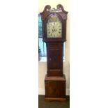 8 Day painted face arch dial grand father clock complete with weights and pendulum