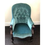 Antique victorian gentleman's spoon back chair, button back