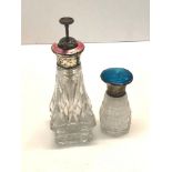 2 silver and enamel perfume bottles enamel damage to one glass stained with other please see