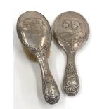 Antique cherub embossed silver mirror and brush Birmingham silver hallmarks