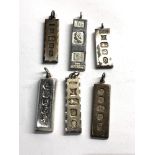 Selection of 6 vintage silver ingot pendants weight 109g