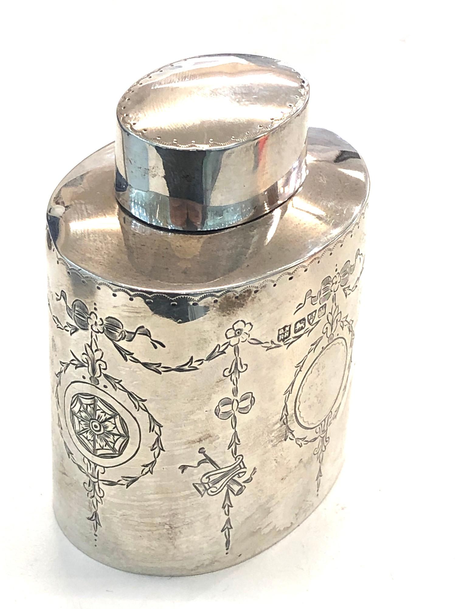 Antique silver tea caddy Chester silver hallmarks weight 124g - Image 3 of 3