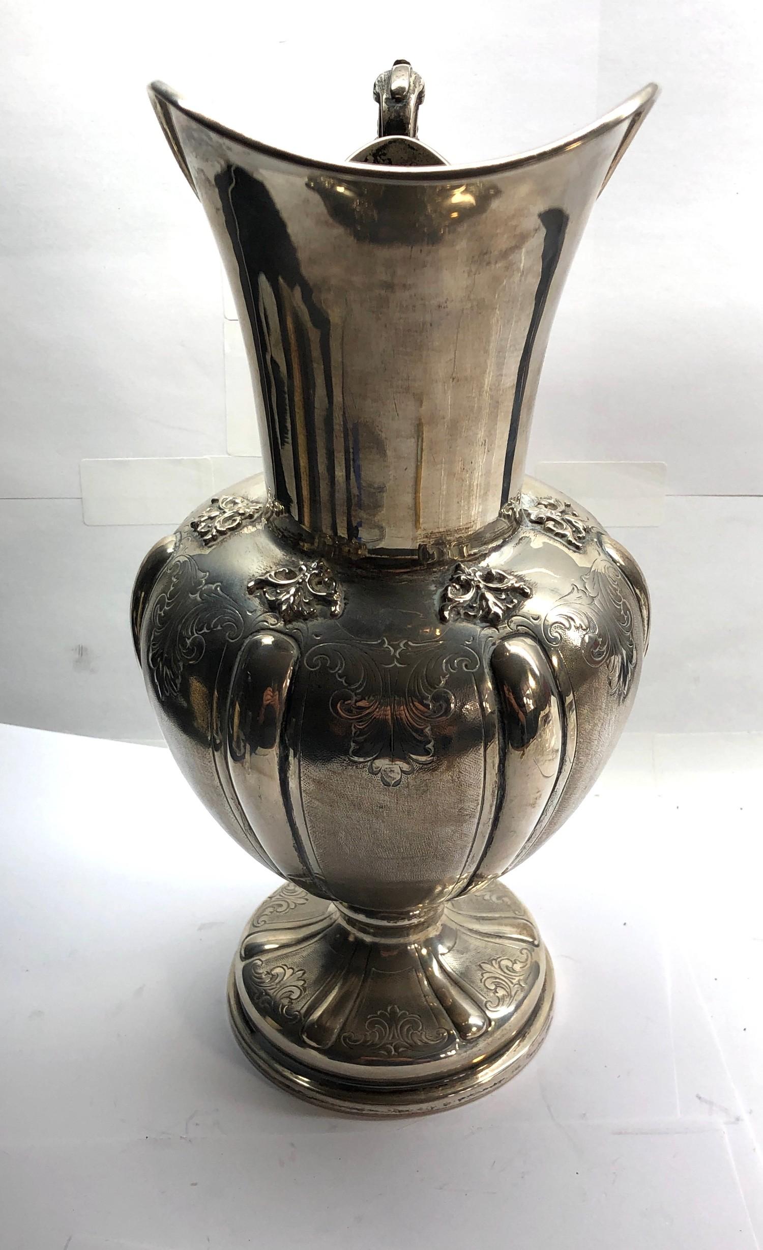 Large continental silver water jug hallmarked pellegrini 800 measures approx height 30cm weight 700g - Image 3 of 5