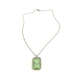 Art deco campher glass pendant on chain pendant measures approx 27mm by 19mm please see images for