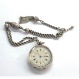 Ladies antique silver fob watch and silver Albertina chain